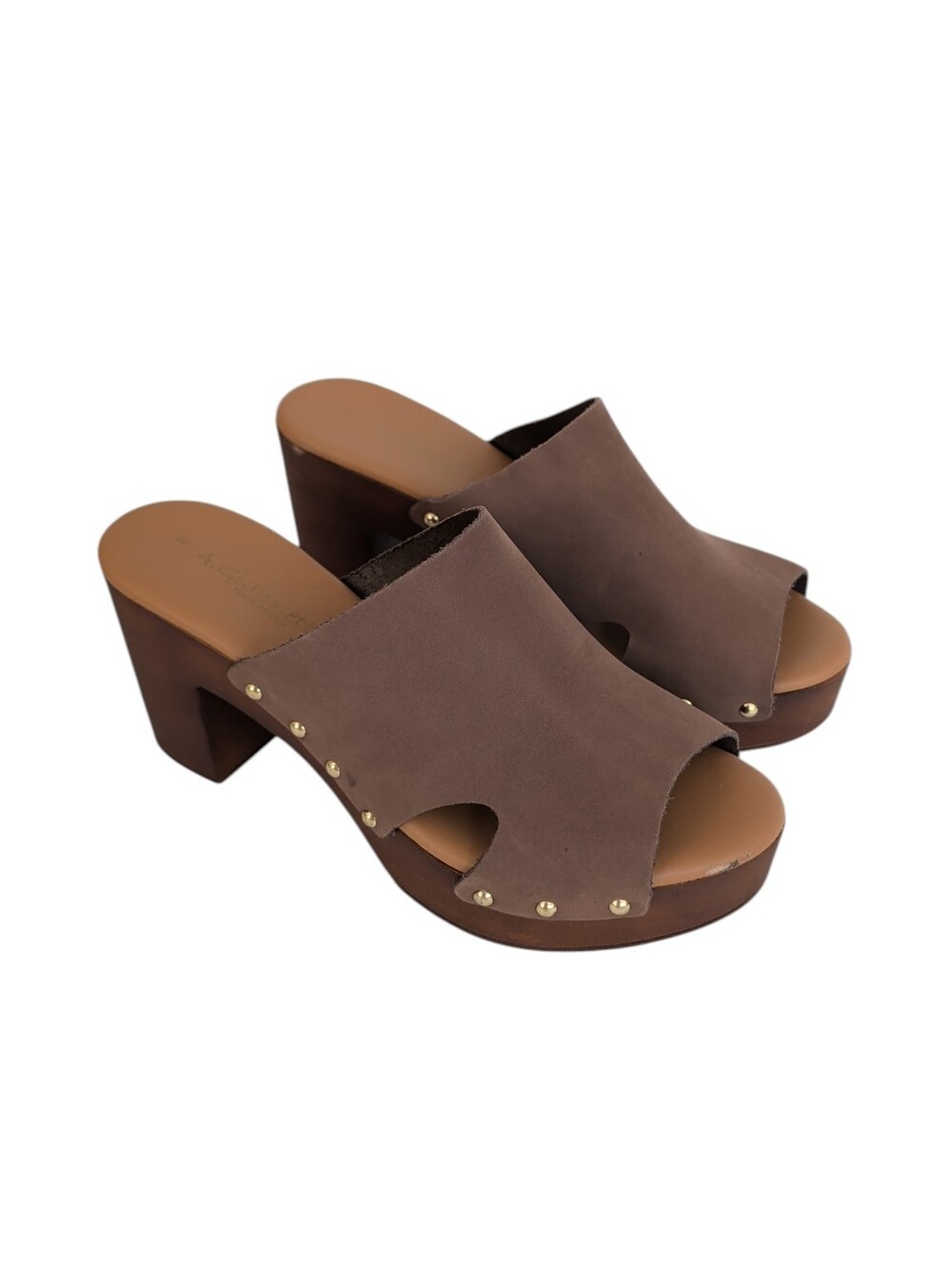 A. Giannetti Genuine Leather Italian Open Toe Platform Clog Sandals EU 39 Brown